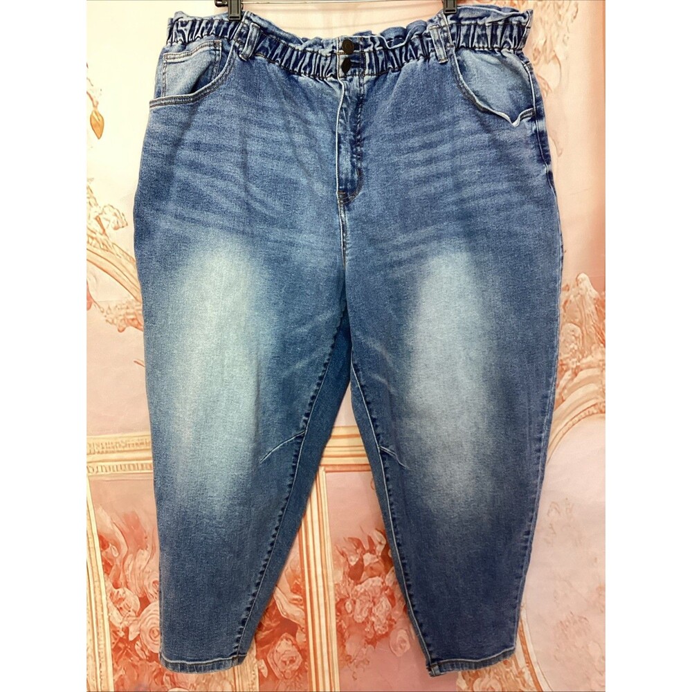 Terra & Sky Women Plus Size 26W Paper Bag Waist  Ankle  Stretch Jean